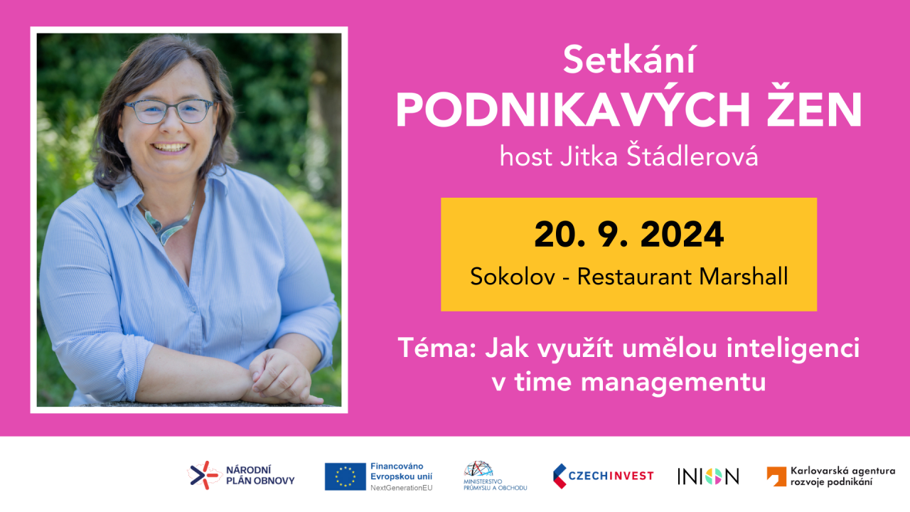 Setkání podnikavých žen se uskuteční 20.9.2024, tentokrát na téma AI v time managementu